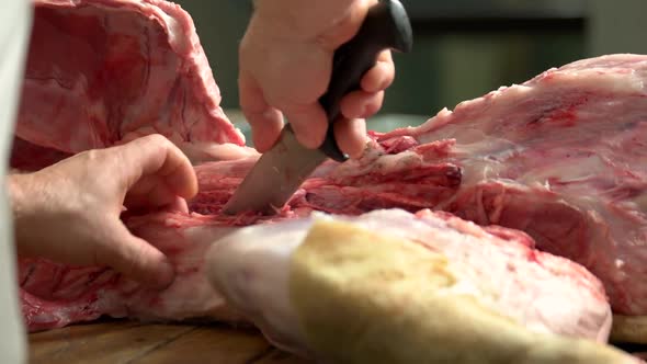 Butchering a Fresh Pork at Meat Factory alt