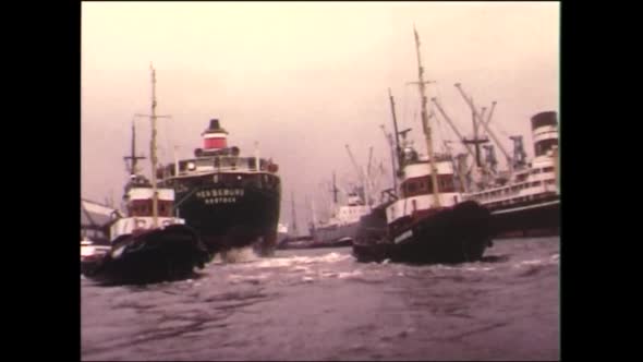 Old Vintage Super 8mm Footage, Ships Hamburg Germany Harbour 1973