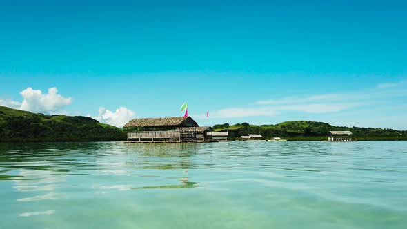 Manlawi Sandbar Floating Cottages in Caramoan Islands, A Lagoon with Floating Crotches, Top View alt