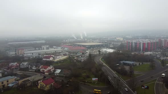 Aerial View of the Drone Flying of the Old City of Lviv Ukraine