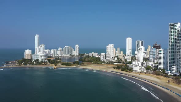 Aerial View of the Modern Skyline and Luxury Hotel Resort of Cartagena Colombia