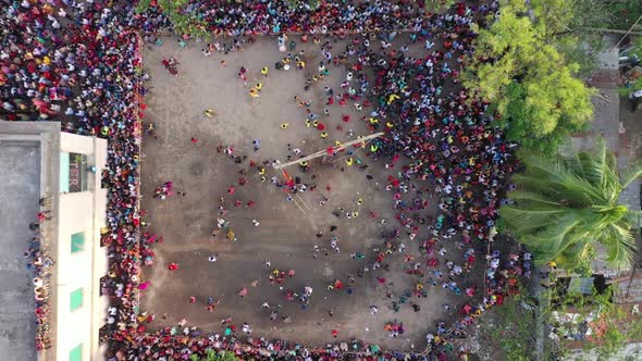 Aerial view of people celebrating Rash Mela, Sylhet province, Bangladesh. alt