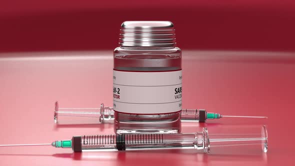 Red SARS-CoV2 COVID-19 Coronavirus Vector Vaccine and Syringes Seamless Loop alt