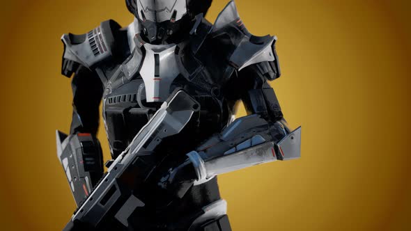 Futuristic Soldier in Steel Armor with the Cyber Punk Gun alt