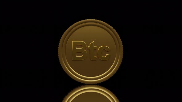 3d Render Golden Bitcoin Btc Spinning on Black Background Illustration