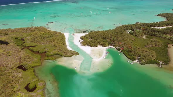 Ile AUX cErfs Island on the East Coast of Mauritius and Turquoise Lagoon in the Indian Ocean