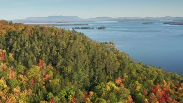 Cinematic Moosehead Lake Fall Forest Maine Landscape with Fresh Blue Lake Water alt