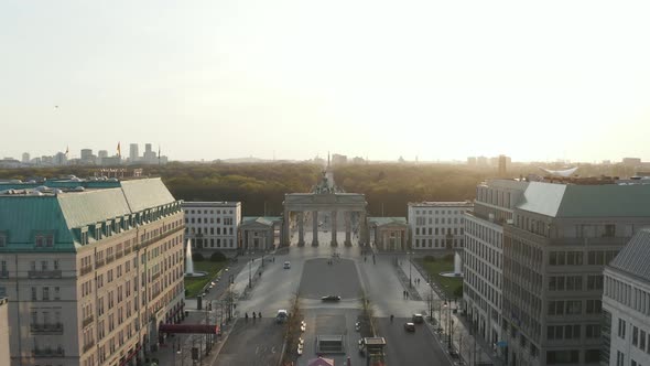 AERIAL: Brandenburger Tor with Almost No People in Berlin, Germany Due To Coronavirus COVID 19