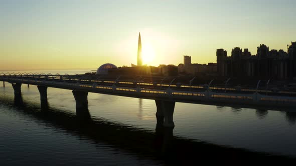 Sunset View of the Highway and Buildings alt