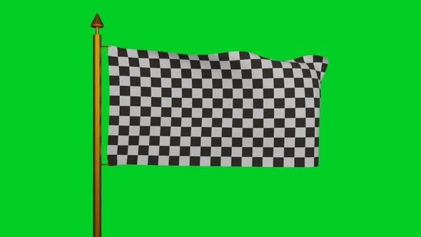 Racing flag waving with flagpole on chroma key, Formula One finish flag textile, auto race track alt