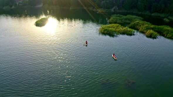 Aerial Video Filming  Beach River, Lake, Body Of Water, Nature, A Boat,  Sup Surfing