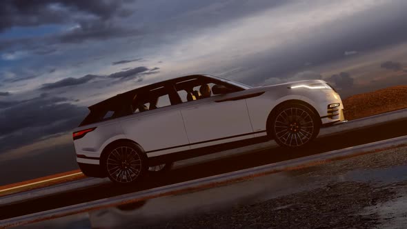 White Luxury SUV Climbing Steep Hill