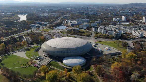 Aerial view of Tauron Arena Krakow, Poland's largest sports and events halls alt