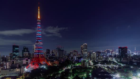Time Lapse of the Tokyo Tower and the Tokyo skyline at night alt