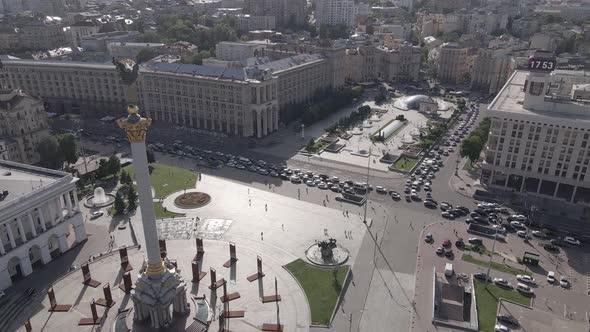 Kyiv. Ukraine: Independence Square, Maidan. Aerial View, Slow Motion, Flat, Gray alt