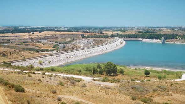 Water Dam Asprokremmos in Desert Field Countryside in Cyprus