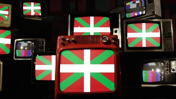 Flag of the Basque Country, Spain, and Retro TVs. alt