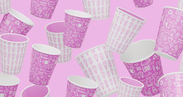 Minimal motion 3d art. Plastic cup with design pattern moves 