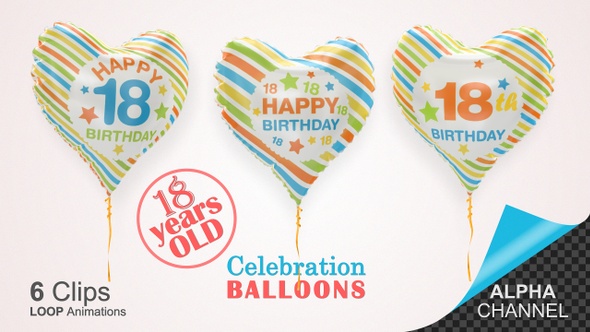 18th Birthday Celebration Helium Balloons / Eighteen Years Old