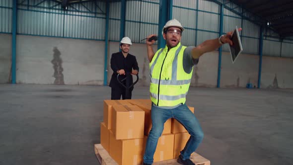 Funny Factory Workers Dance in the Factory alt