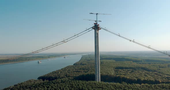 Concrete Column and Cranes over Danube River - Romania alt