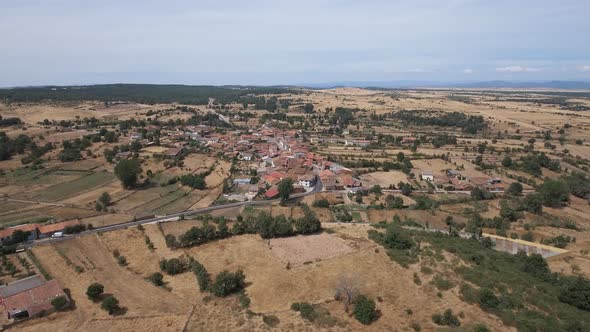 Small Village Aerial View on Hot Summer