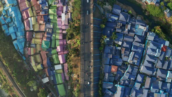 Drone Over Multicolored Buildings Of Kampung Warna Warni Jodipan alt