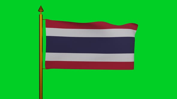 National flag of Thailand waving with flagpole on chroma key, Kingdom of Thailand flag textile alt