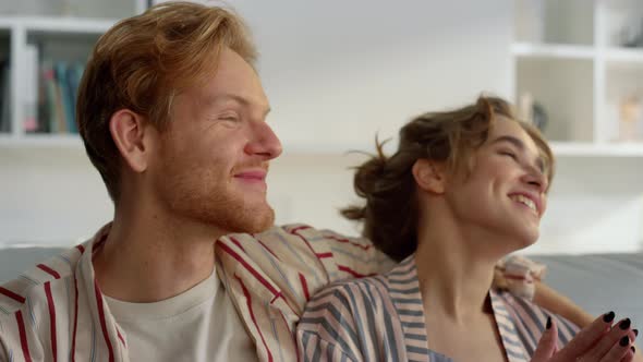 Love Couple Enjoy Home Morning After Relocation Closeup alt