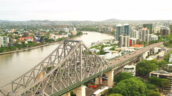 Looking South over Story Bridge, Brisbane after recent floods alt