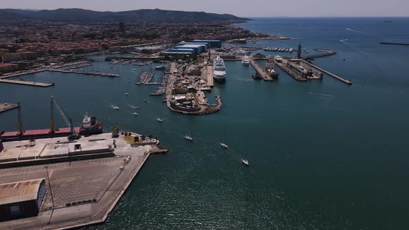 Sailing race at mediterranean sea. Sunny summer day, happy and excited people on sailboat or yacht. alt