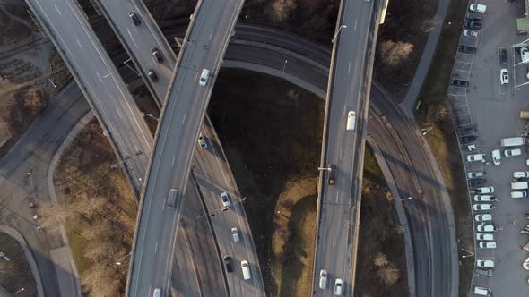 Aerial Top Down View of Elevated Highway Traffic