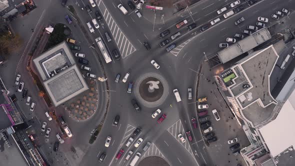 Top Down View of Roundabout Late Evening Overhead Aerial Drone Flight alt