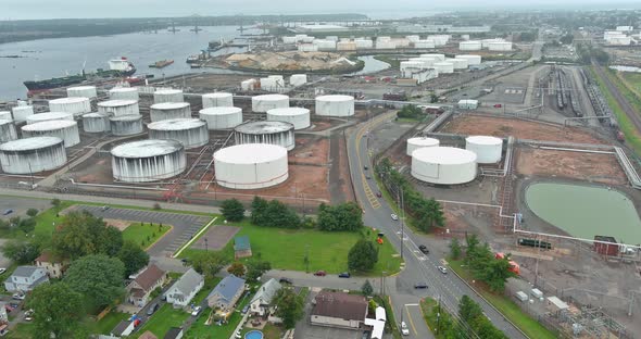 Aerial Top View of Petrochemical at Oil Refinery Industry Plant alt