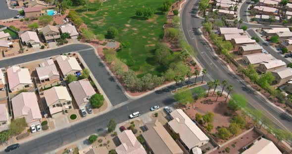 Aerial view on the landscape of the residential street of an Avondale alt