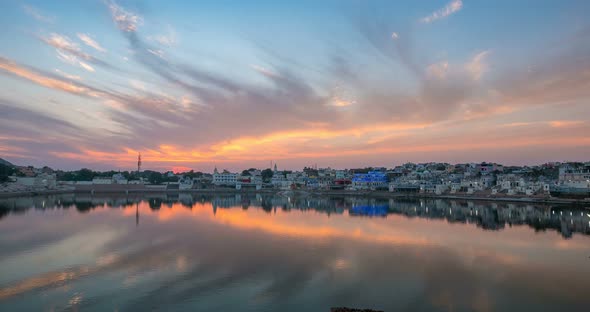 Sunset time lapse at Pushkar, Rajasthan, India alt