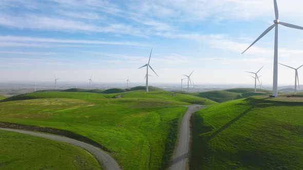 Windmill Park Green Energy From Drone View Windmill Wind Farm on Green Hills alt