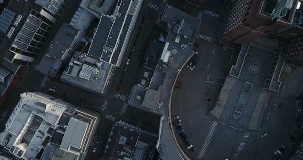 Aerial straight down shot of streets near Oslo City Hal, Norway alt