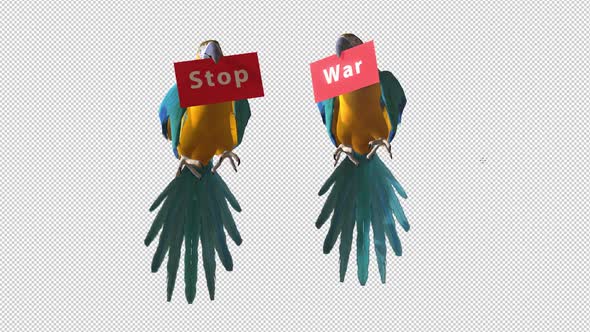 Parrots Carry Stop War Placard alt
