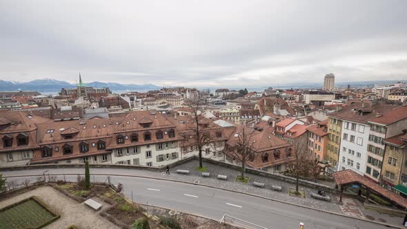 Timelapse of a street and buildings in Lausanne alt