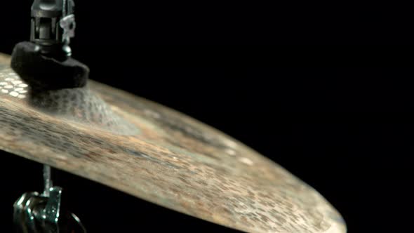 Super Slow Motion Shot of Cymbal Hit at 1000 Fps. alt
