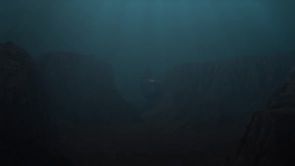 Submarine Approaching Through an Underwater Canyon