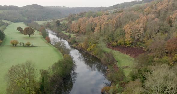 Wye Valley And River Symonds Yat Gloucestershire Aerial View Dull Autumn Day Colour Graded