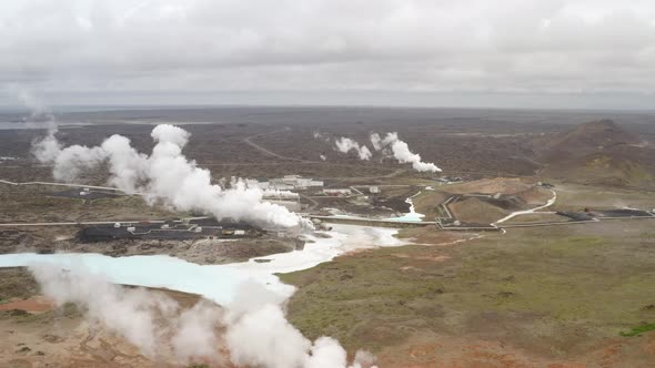 Aerial View Of Hot Springs And Geothermal Area In Iceland - drone shot alt