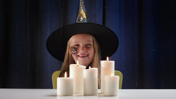 Halloween concept girl in witch hat