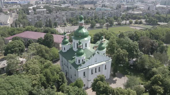 Kyiv. Ukraine: St. Cyril Church in Kyiv. Ukraine. Aerial View. Flat, Gray alt