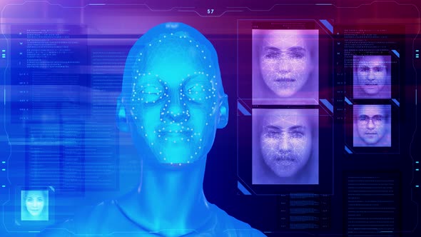 Face Detection - 3D Technology Survey With Blue Electronic Digital ...