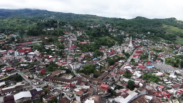 Cuetzalan City Aerial Drone View in Mexico