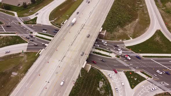Diverging Diamond Interchanges In Michigan, USA - aerial static shot alt