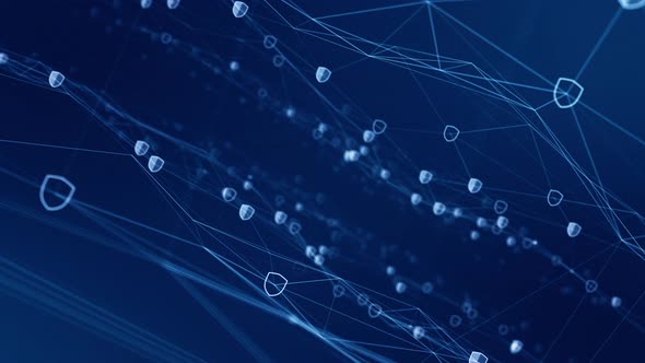 Blue security icon network connection abstract background concept seamless loop video